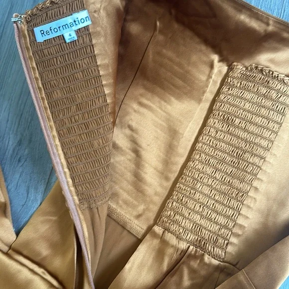 NEW Reformation Frankie Silk Long Dress in Copper Brown | size 4 - Picture 12 of 13